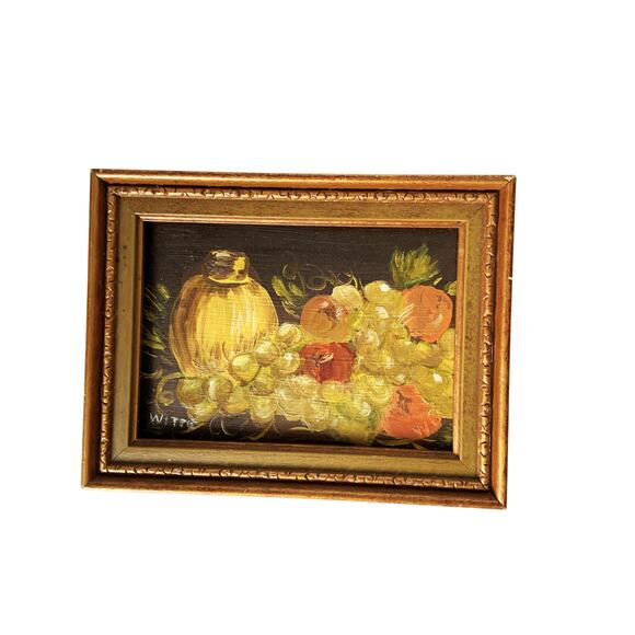 Vintage Mid Century Still Life Fruit Oil Painting Signed Witte Small - Picture 1 of 6